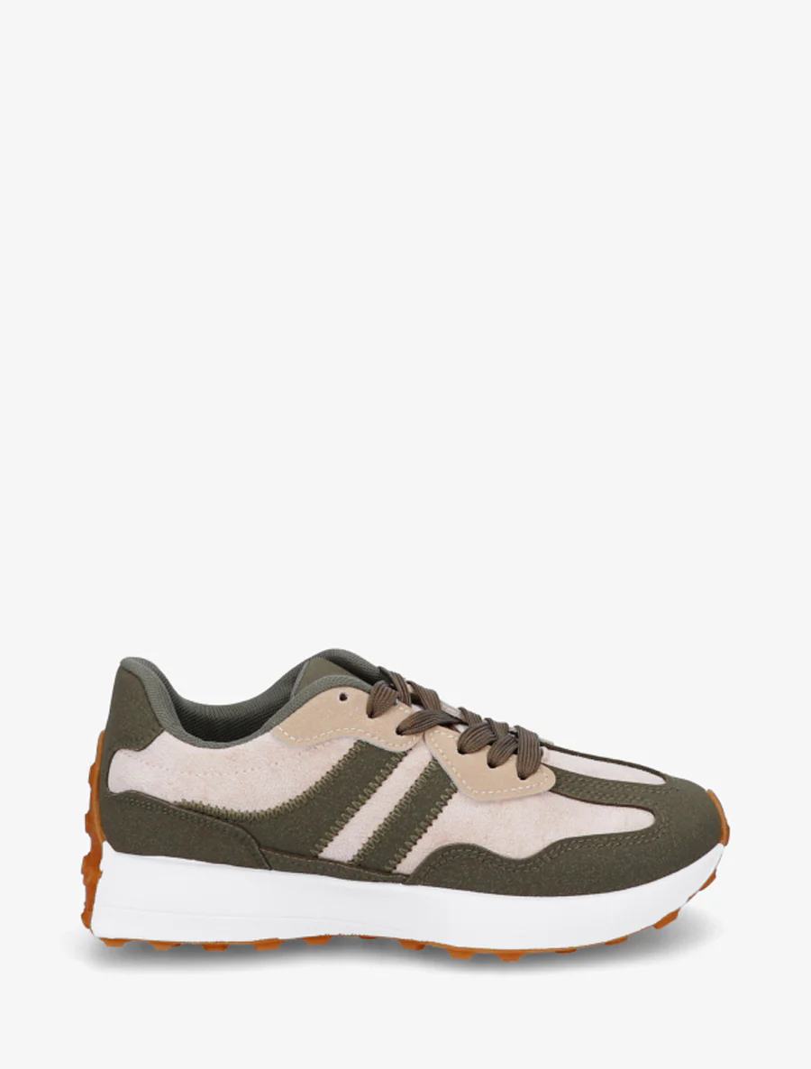 Tweekleurige en tweemateriaal sneakers - Kaki