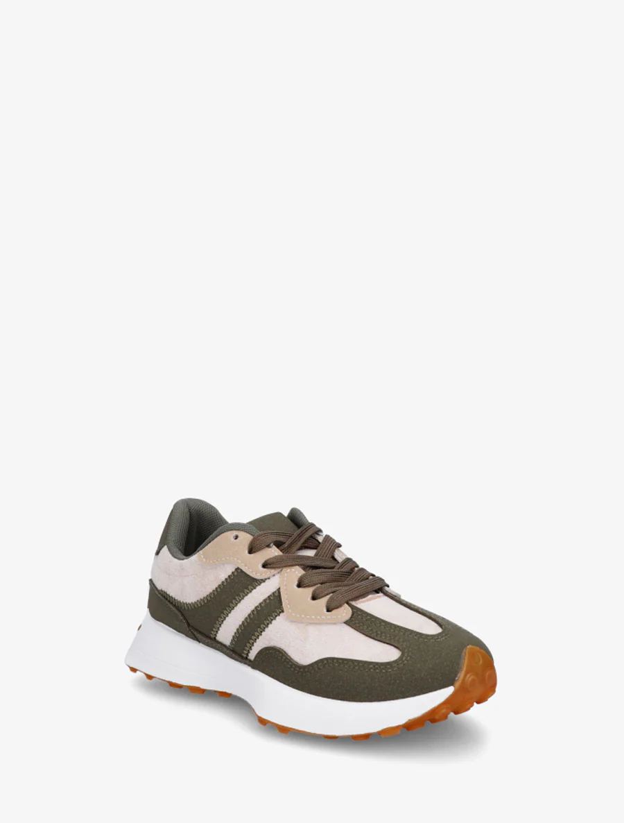 Tweekleurige en tweemateriaal sneakers - Kaki - Image 2