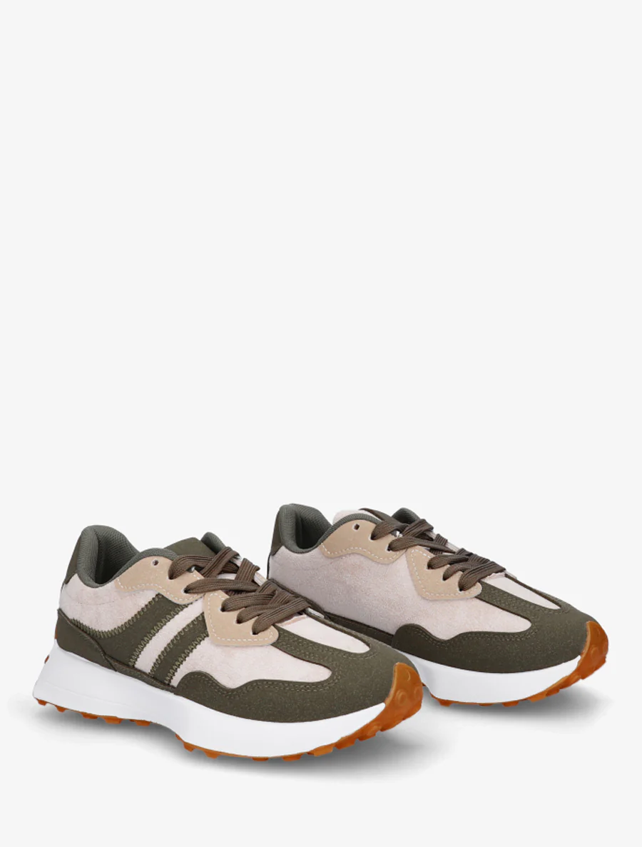 Tweekleurige en tweemateriaal sneakers - Kaki - Image 4