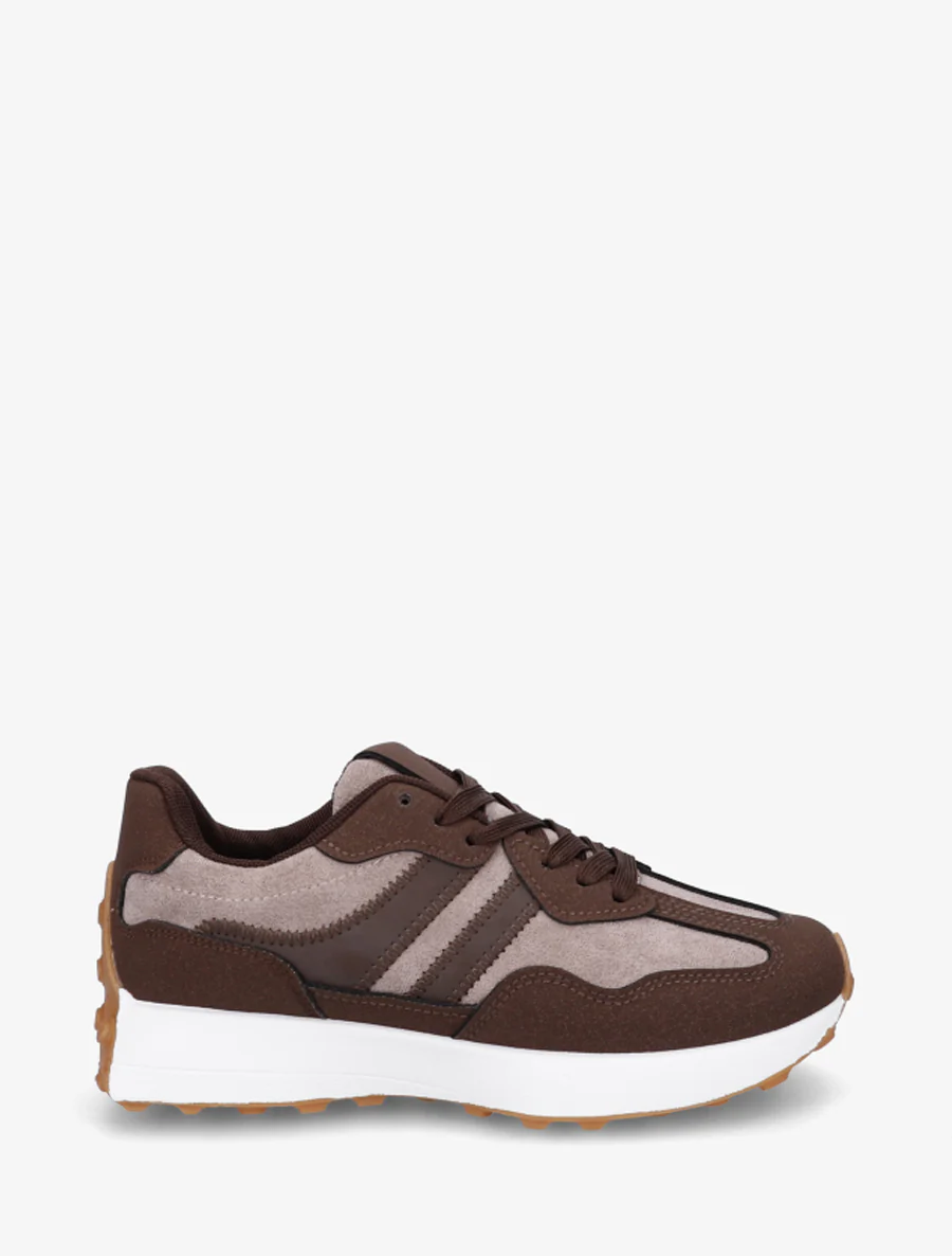 Tweekleurige en tweemateriaal sneakers - Bruin