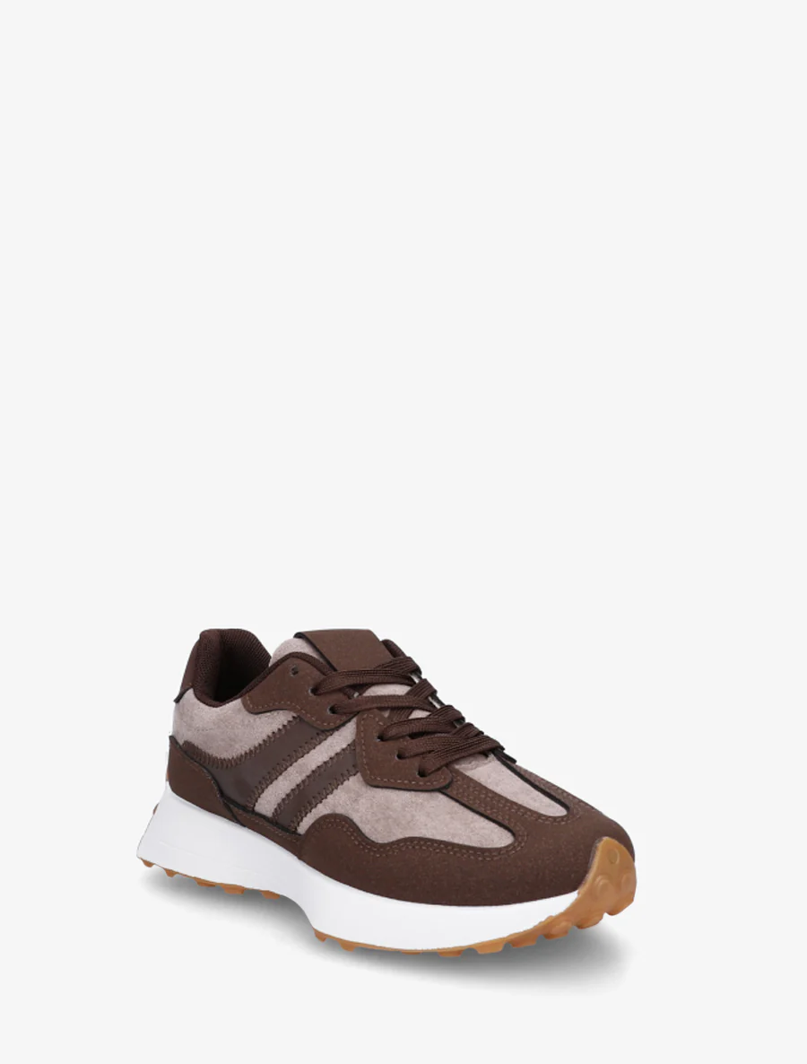 Tweekleurige en tweemateriaal sneakers - Bruin - Image 2