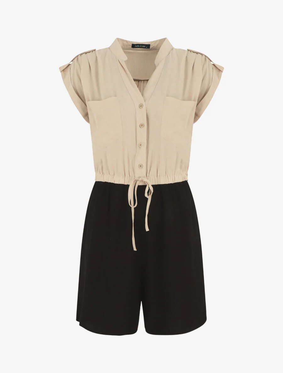 Tweekleurige soepele combishorts - Beige