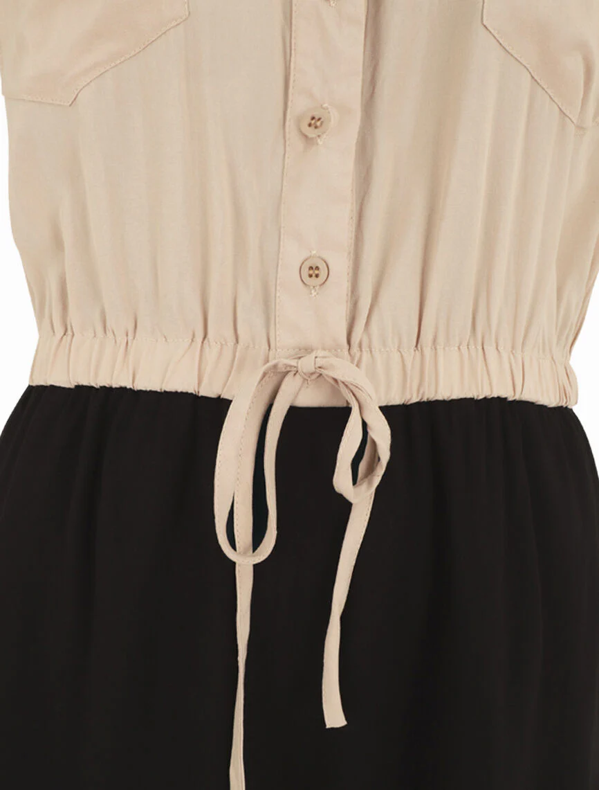 Tweekleurige soepele combishorts - Beige - Image 3