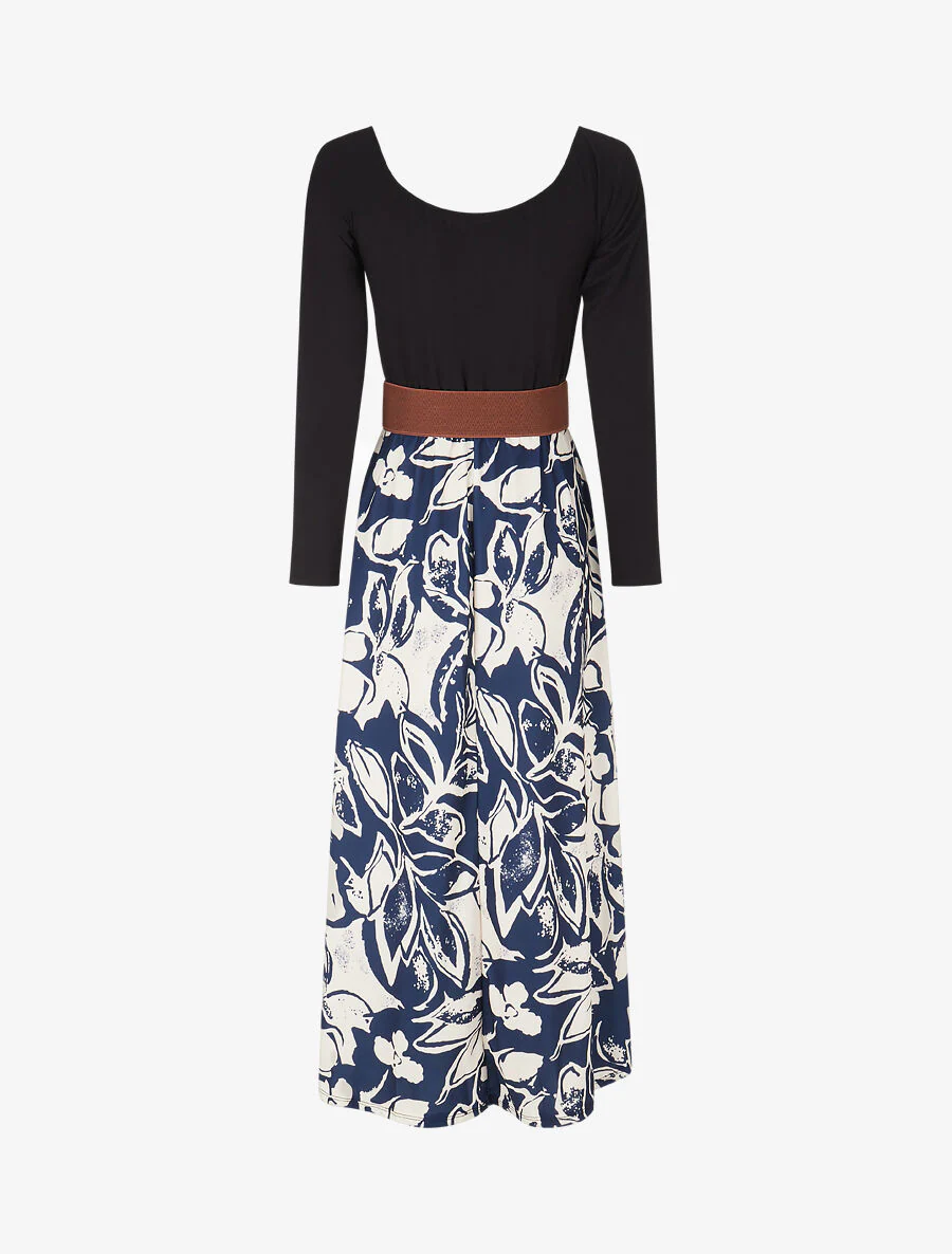 Uitlopende jurk met rok met bloemenprint - Marineblauw - Image 2