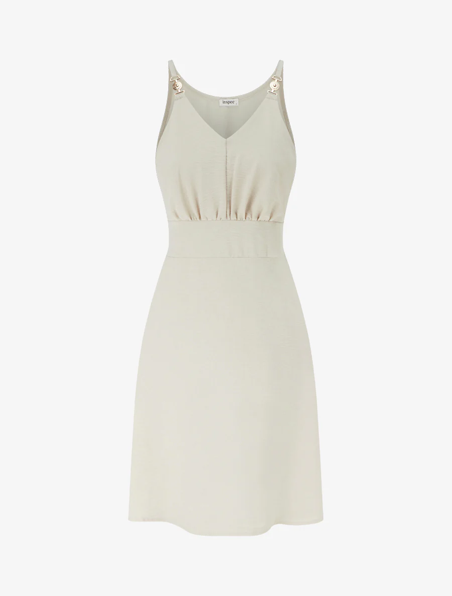 Uitlopende jurk met sierlijke bandjes - Beige