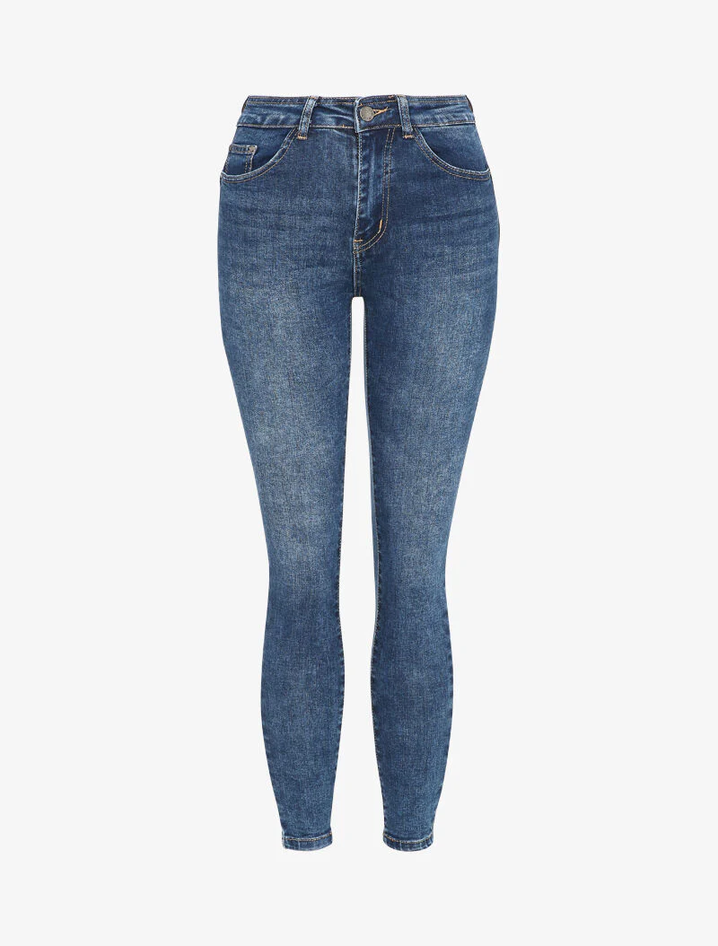 Verwassen slim fit jeans met omgeslagen randen - Blauw