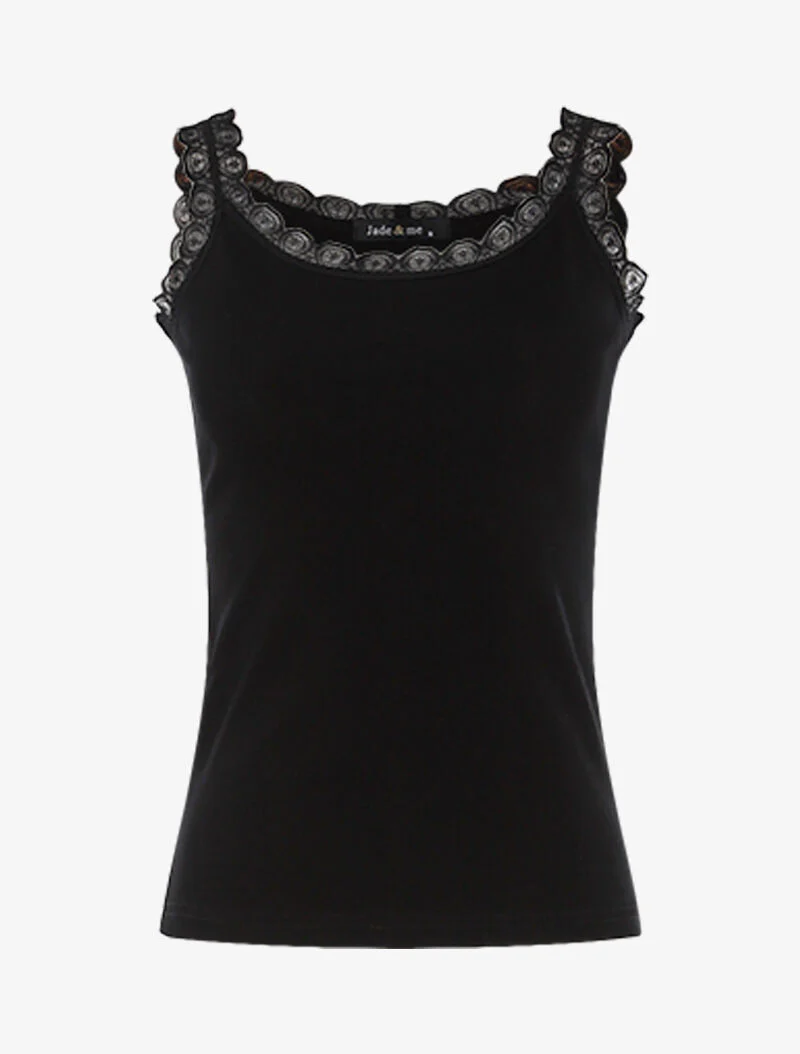 Tanktop met vierkante hals en kant - zwart