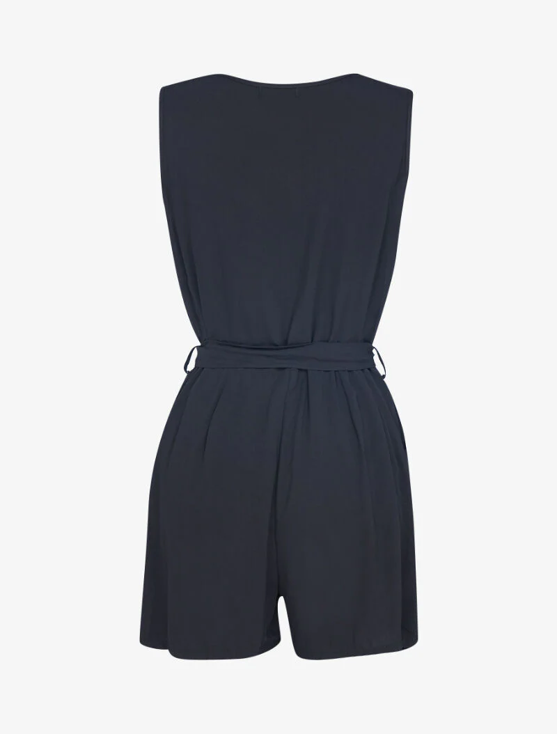 Vloeibare jumpsuit met zilveren knoopsluiting - zwart - Image 3