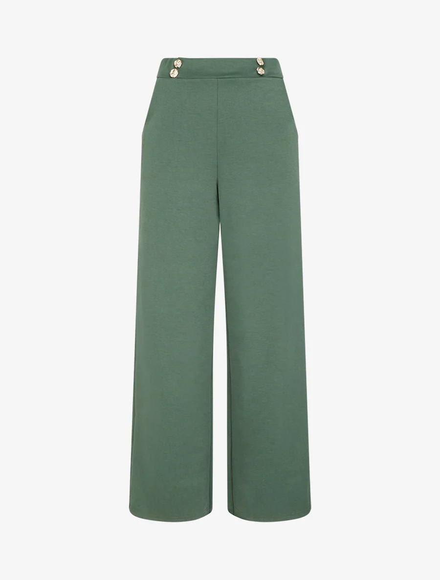Vloeiende broek met een taille versierd met knopen. - Kaki