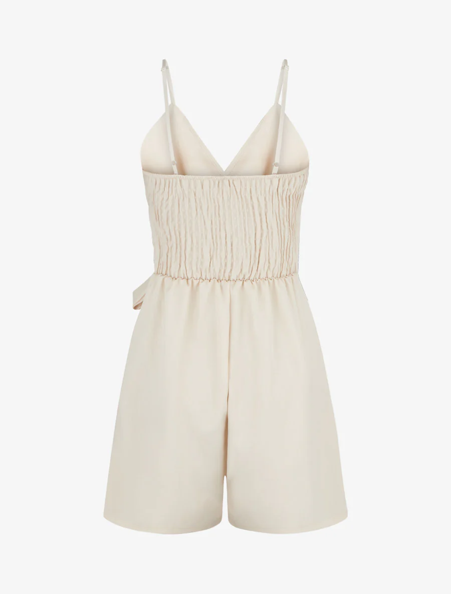 Vloeiende jumpsuit met fijne bandjes - Beige - Image 2