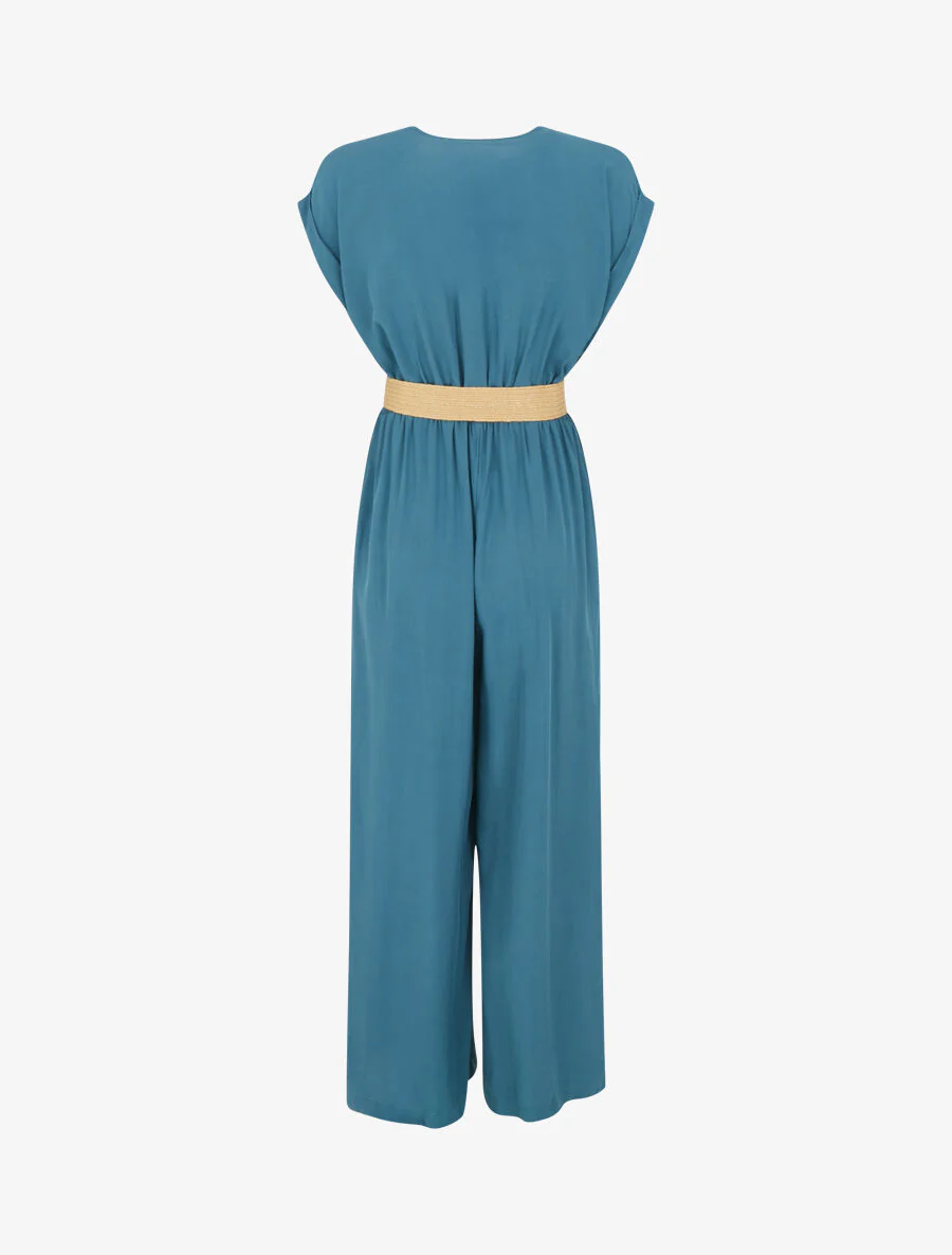 Vloeiende jumpsuit met korte mouwen - Blauwgroen - Image 2