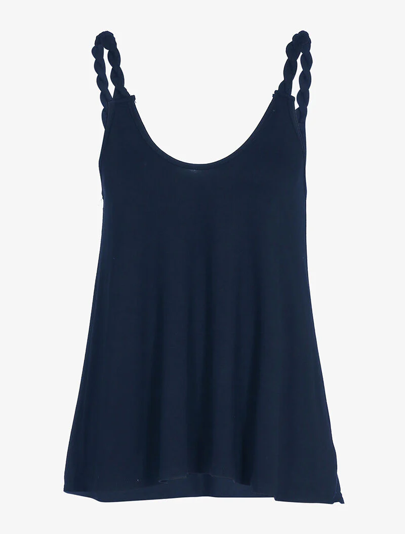 Vloeiende tanktop met gedraaide bandjes - nachtblauw