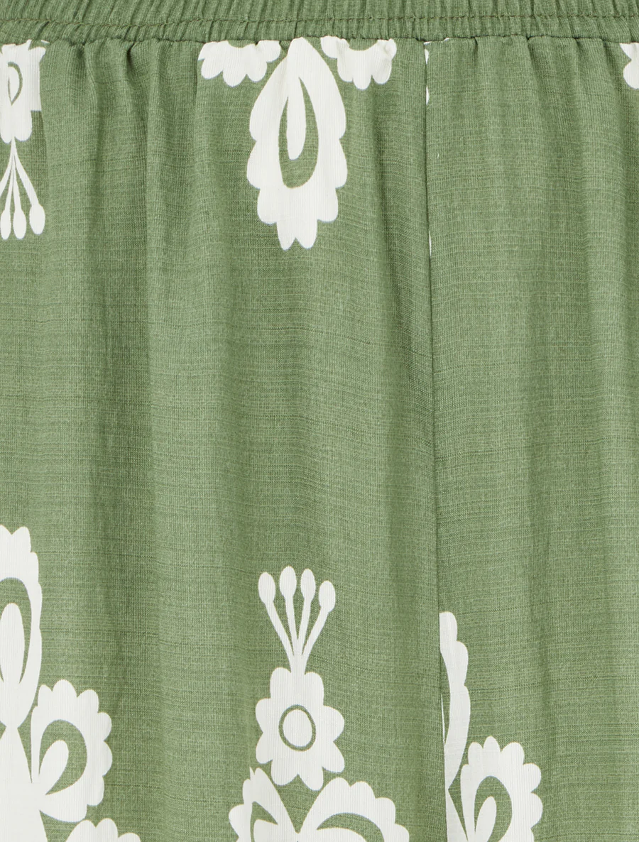 Wijde broek met arabeskprint - Kaki - Image 3