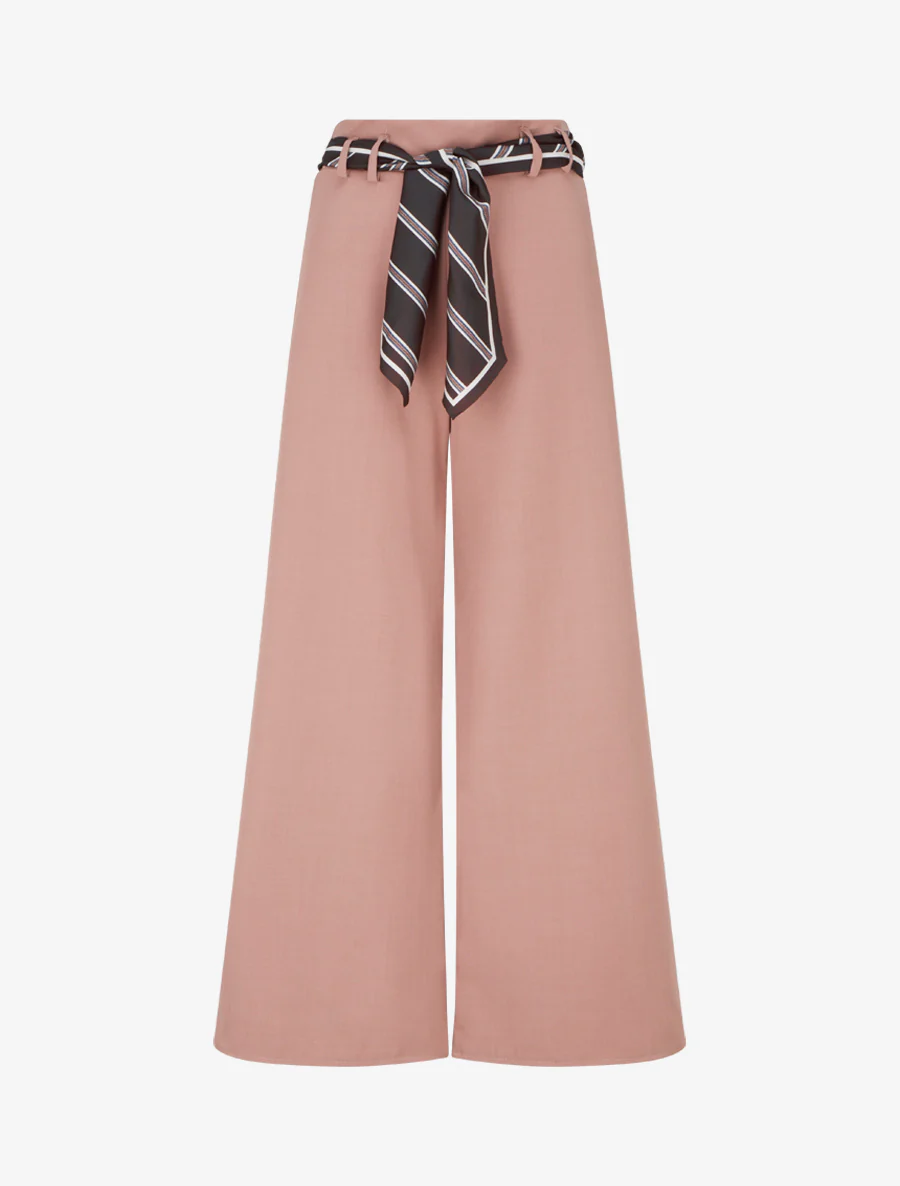 Wijde broek met sjaalstijl riem - Roos