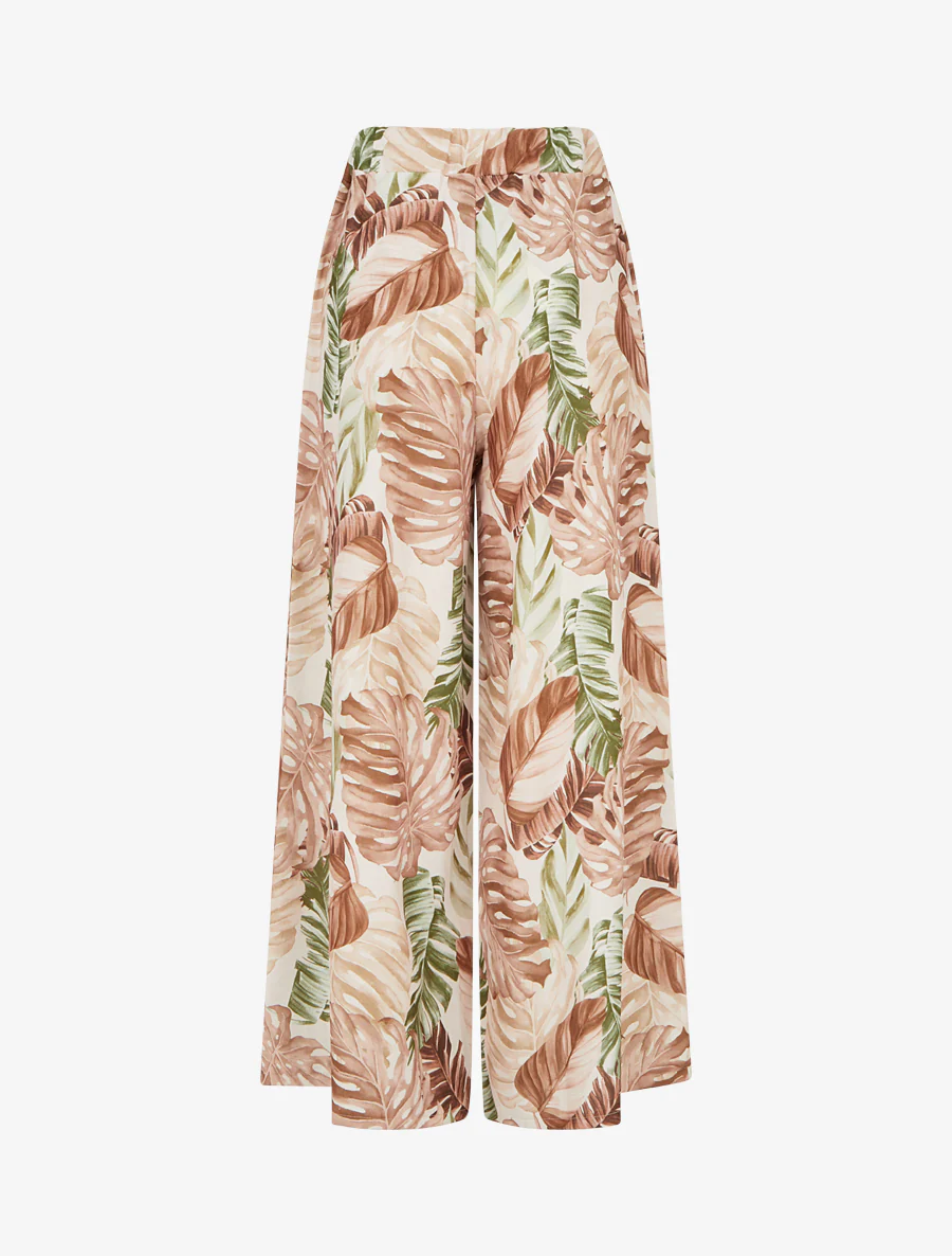 Wijde broek met tropische print - Bruin - Image 2