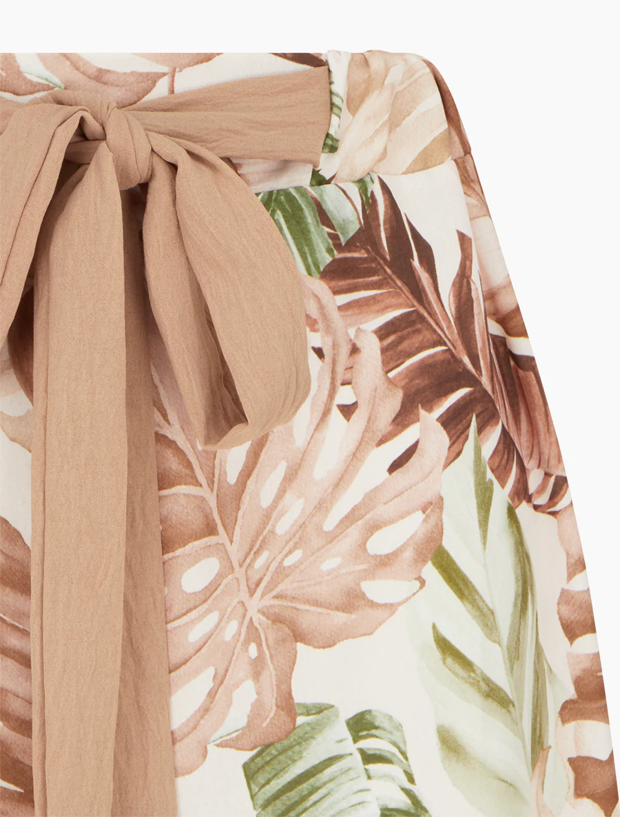 Wijde broek met tropische print - Bruin - Image 3