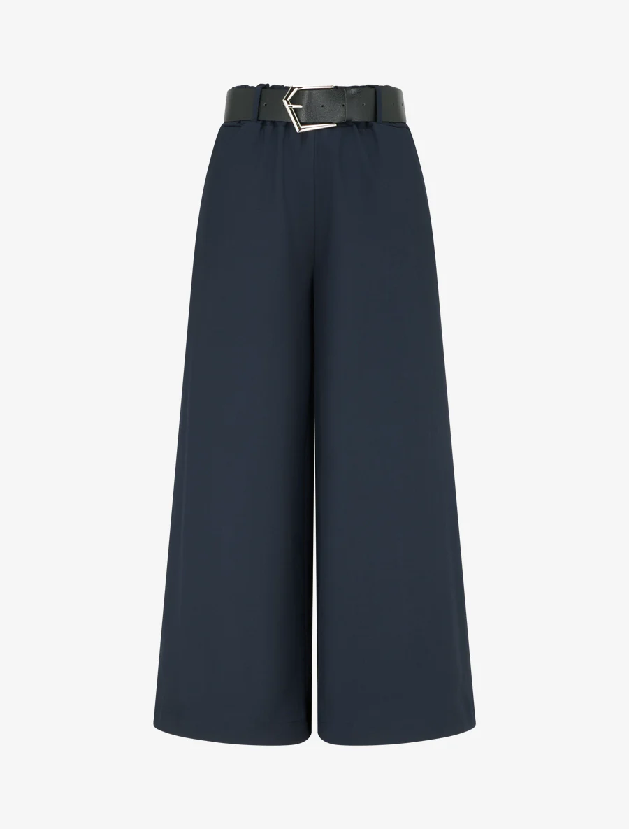 Wijde effen broek met hoge taille - Marine