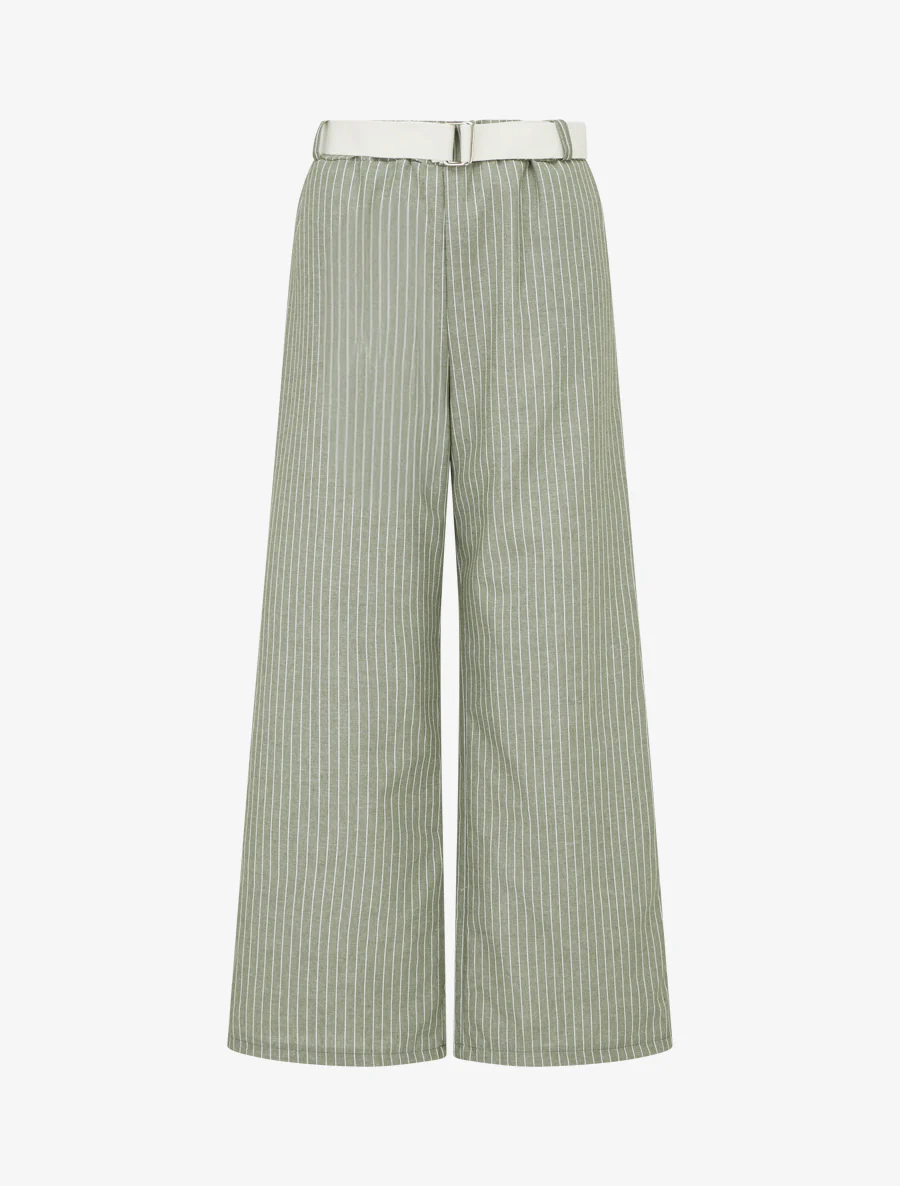 Wijde gestreepte broek - Kaki