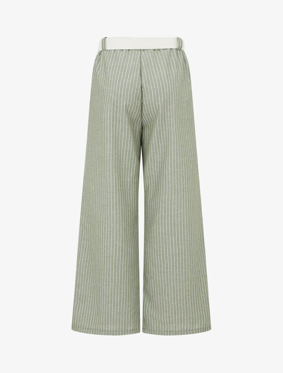 Wijde gestreepte broek - Kaki - Image 2
