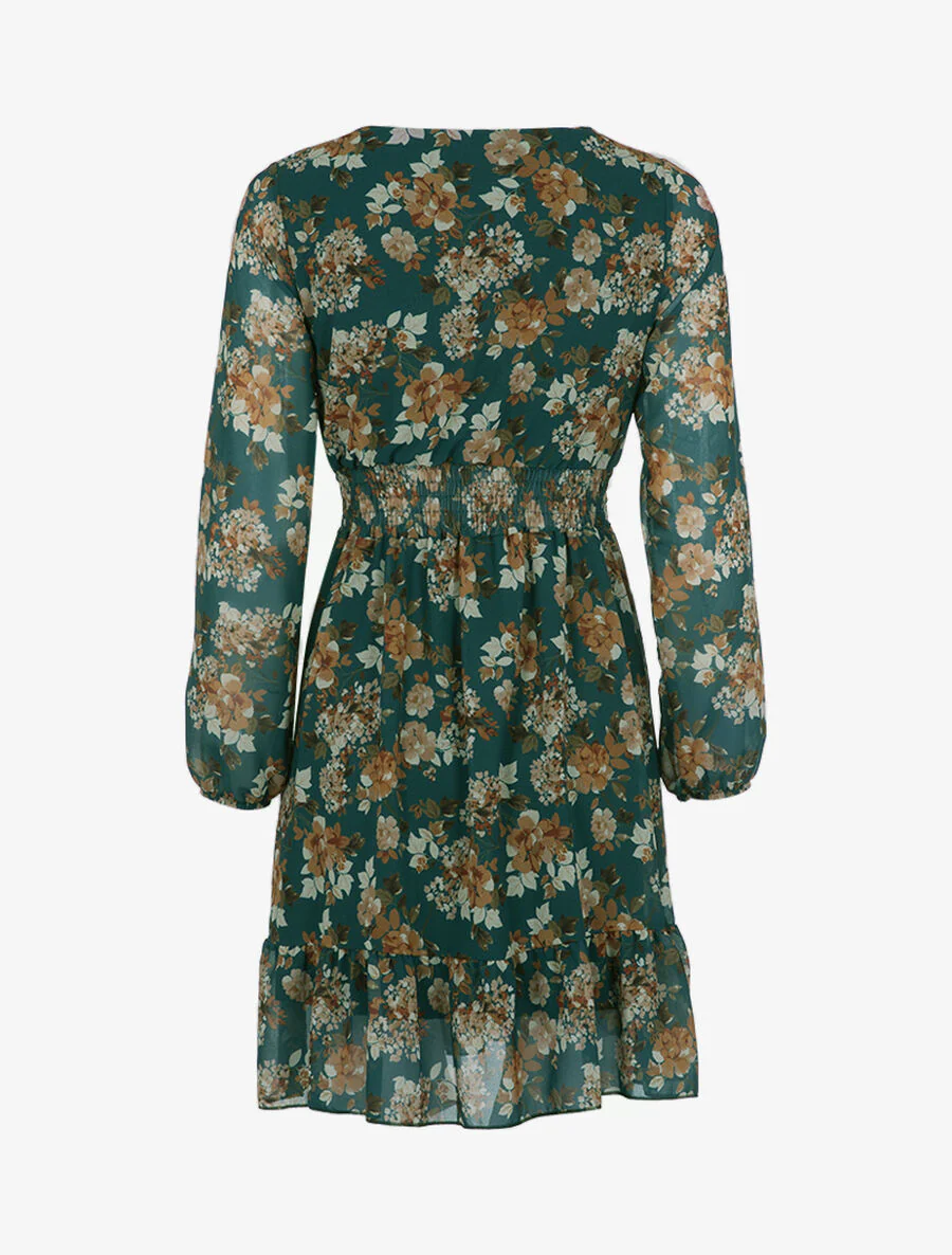 Wikkeljurk met bloemenprint - Groen - Image 2