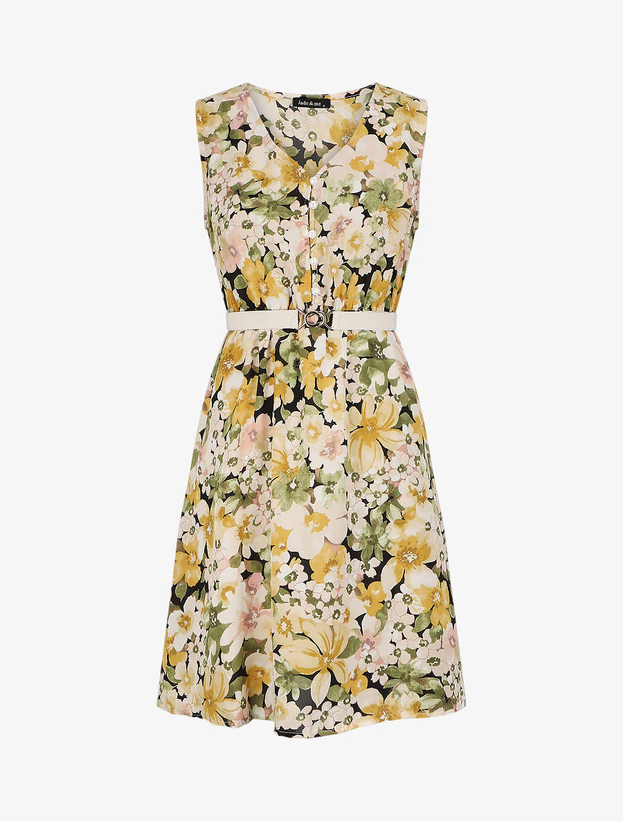 Zomerbloemenprint plooirok - Geel