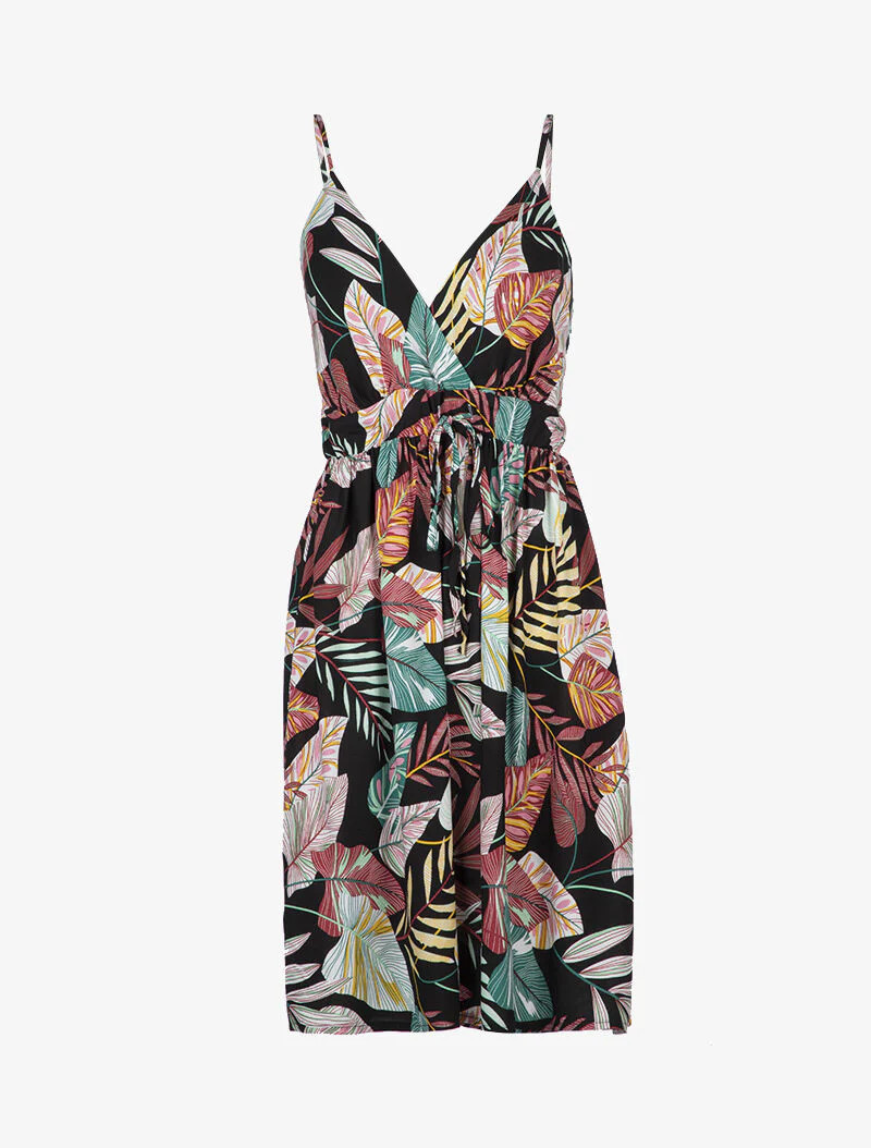 Zomerjurk met tropische print - zwart